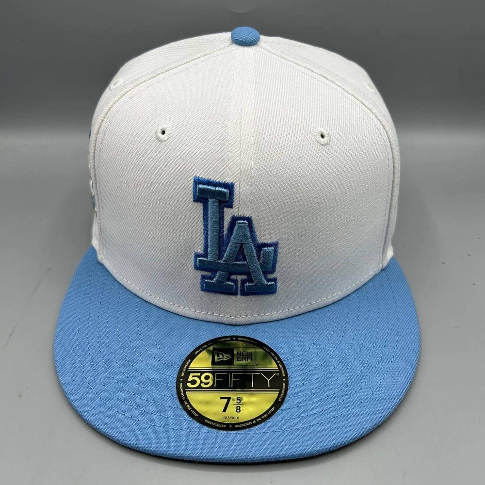Los Angeles LA Dodgers MLB Hat Men 7 5/8 White 59Fifty New Era Fitted Cap New